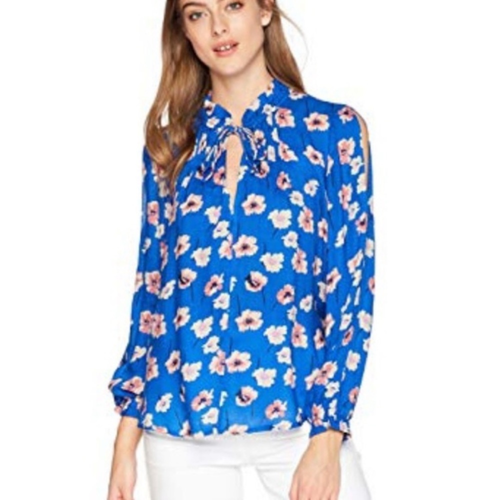Lucky Brand Bright Blue Floral Open Arm Front Ties Size Large